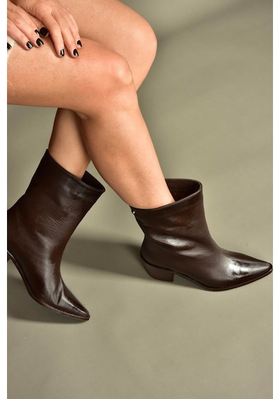 Fox Shoes V654082003 Kahverengi Hakiki Deri Alçak Topuklu Kadın Bot Kahverengi