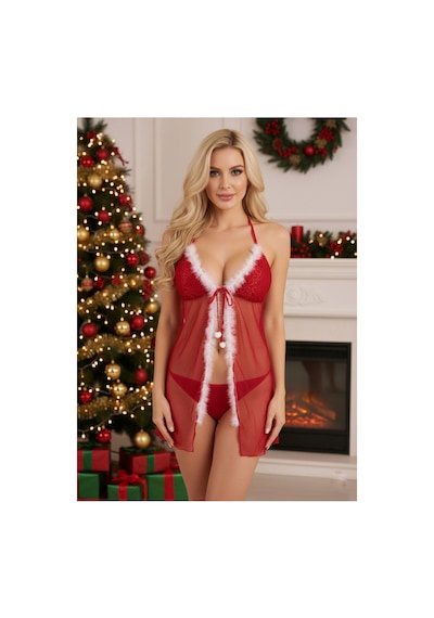 Sistina Kırmızı - 115 - Tül Yılb Geceliği - - Myceshop - Beden L/xl