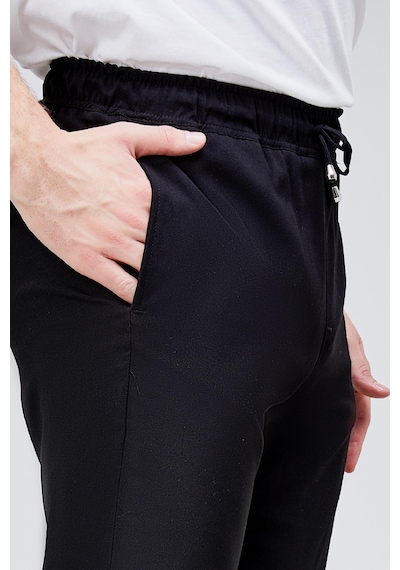 HLT Jeans Erkek Siyah Relaxed Fit Yandan Cepli Beli Lastikli Bağcıklı Duble Paça Jogger Pantolon Bolt-1996 Siyah