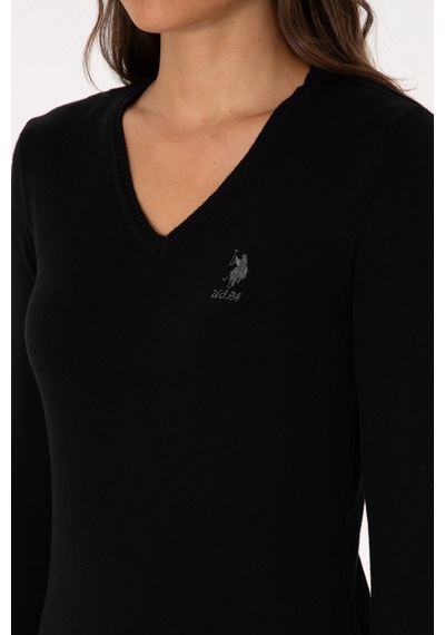 U.S. Polo Assn. Kadın Siyah Basic V Yaka Kazak 50307712-VR046