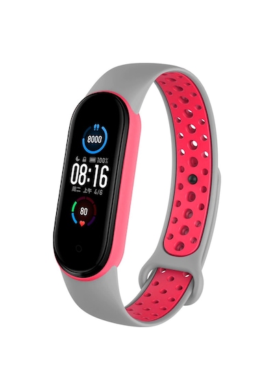 Newface - 889 - Mi Band 3-4 Spor Delikli Silikon - Gri - Edntrend - - Kırmızı