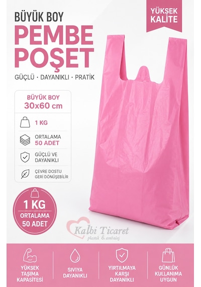 Kalın Pembe Poşet Büyük Boy Hışır Atlet Poşet 1 KG