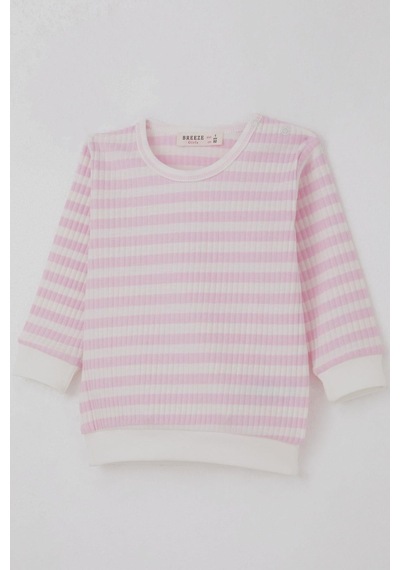 Breeze Kız Bebek Pijama Takımı Omuzdan Patlı Kendinden Desenli 4 Ay-1 Yaş, Pembe