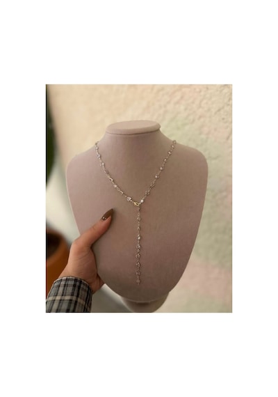 Lunarie Kalp Taşlı Vintage Y Kolye 14k Gold Beyaz Kristal Zirkon Altın
