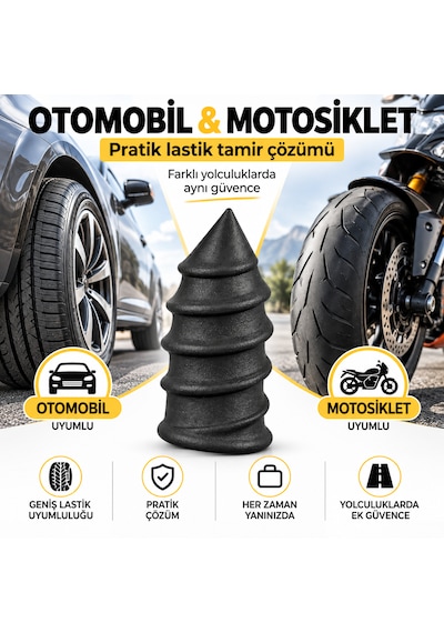 Lastik Tamir Kiti 10'lu Kauçuk Tamir Vidası Otomobil Ve Motosiklet Uyumlu