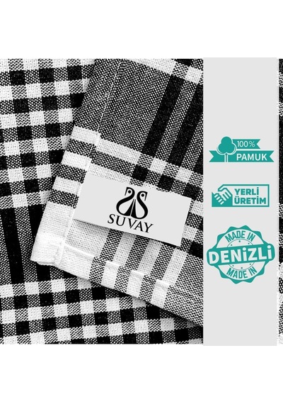 Mutfak Kurulama Bezi 6'lı Mavi Pöti Kareli Bulaşık Kurulama Bezi Servis Peçetesi Beslenme Örtüsü Siyah