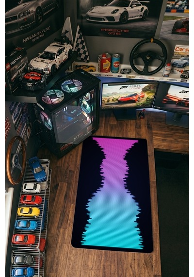 Ekolayzer Gaming Mousepad Xxl 90x40 Cm Kaymaz Taban Dikişli Kenar Mavi Neon Oyuncu Masa Pedi
