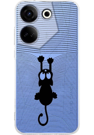 Tecno Camon 20 Pro İle Uyumlu Çizgi Kedi Baskılı Tasarım Kamera Korumalı Şeffaf Kılıf Şeffaf