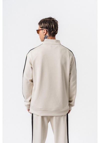 Respire Erkek Şerit Detaylı Yarım Fermuarlı Modal Sweatshirt Ekru