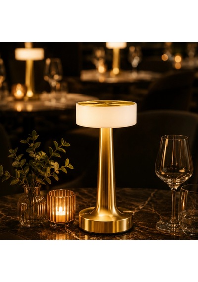 Şarjlı Mantar Led Masa Lambası Gold 3 Renk Modlu Dimmer Ayarlı Kablosuz Renkli