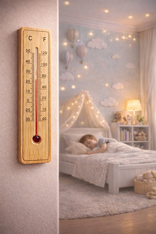 Ahşap Oda Termometresi Bebek Ve Çocuk Odası Duvar Tipi Hassas Isı Ölçer C / F Çift Ölçekli