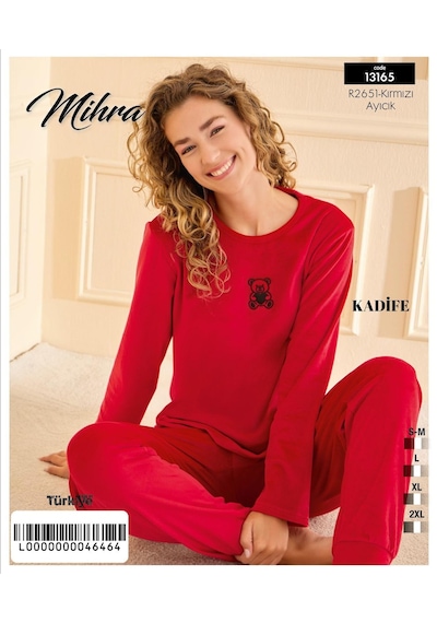 Mihra Kadın Kışlık Bisiklet Yaka Kadife Pijama Takımı 13165k - 1 Adet Kırmızı