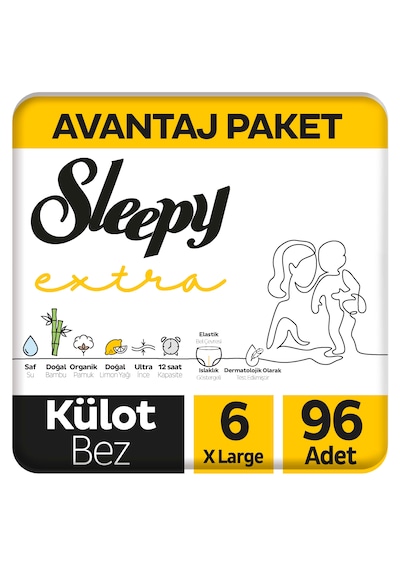 Sleepy Extra Günlük Aktivite Külot Bez 6 Numara XLarge Avantajlı Paket 96 Adet 3'lü