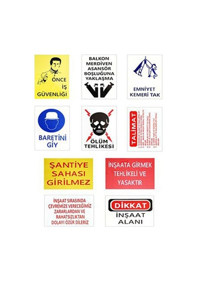 İş Güvenliği Uyarı Levha Seti 10 Parça