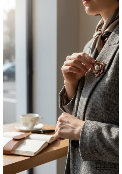 Kristal Taşlı Küçük Çiçek Motif Broş Pembe