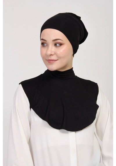 Manolyaşal İslamic Hijab Düz Balıkçı Yakalı Kurtarıcı Boyunluk Siyah
