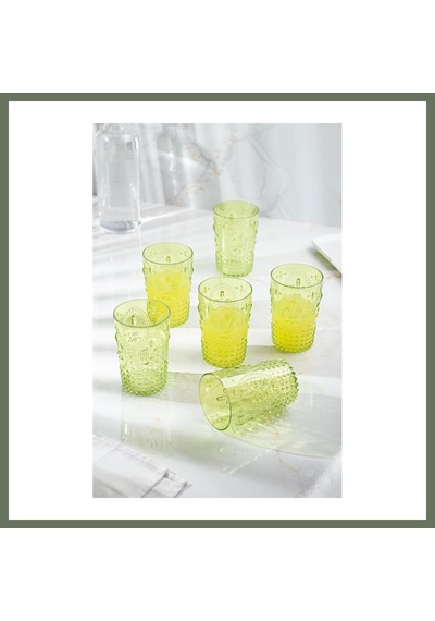Bezos Akrilik Yeşil 6'lı Kısa Bardak & Su Meşrubat Kahve Yanı Bardağı 400 Ml Cam Değildir Bezos1