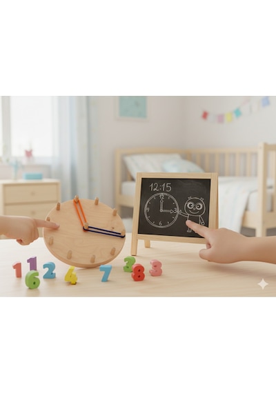 Montessori Odaklı Ahşap Eğitici Saat Öğretici Çocuklar İçin Zaman Kavramı Geliştirici Oyun Seti