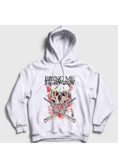Presmono Unisex Gun Bring Me The Horizon Kapüşonlu Sweatshirt Beyaz