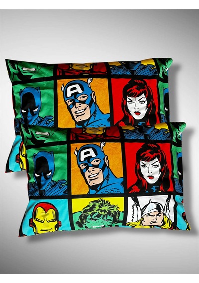 Taç Marvel Baskılı % 100 Pamuk Kumaş 2 Adet Yastık Kılıfı 50x70 C