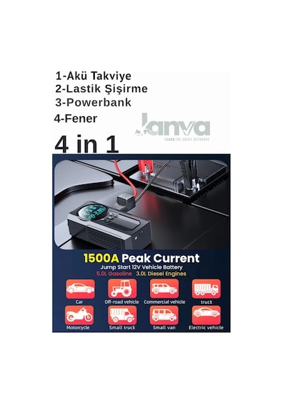 D8h Plus 4in1 Akü Takviye+hava Pompası+led Fener+powerbank