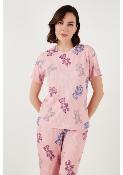 Lela Regular Fit Kısa Kollu Bayan Pijama Takımı 65740104 Pembe
