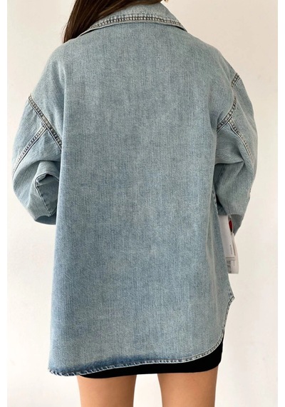 Mavi Çift Cepli Yıkamalı Denim Gömlek Ceket Bcdf-235403 Çok Renkli