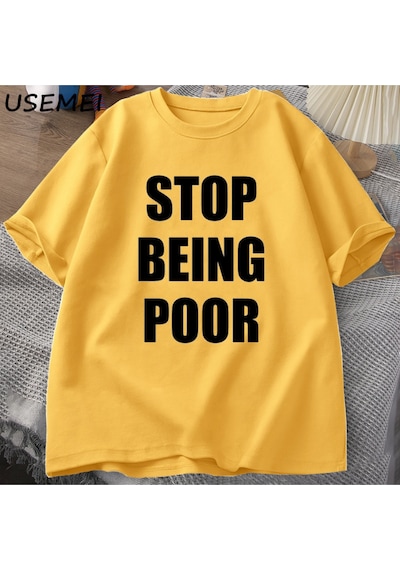 Flood Of Style Fakir Olmak Durdurmak Tshirt Kadınlar Rahat Pamuk Baskılı Tişört Y2k Ünlü İlham Grafik T-shir Sarı