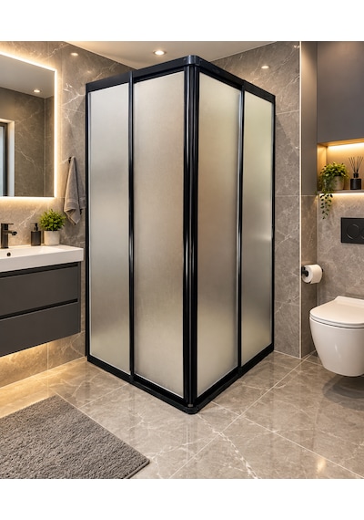 Yeni Kırılmaz Mika Camlı Duşakabin Nd800 Siyah