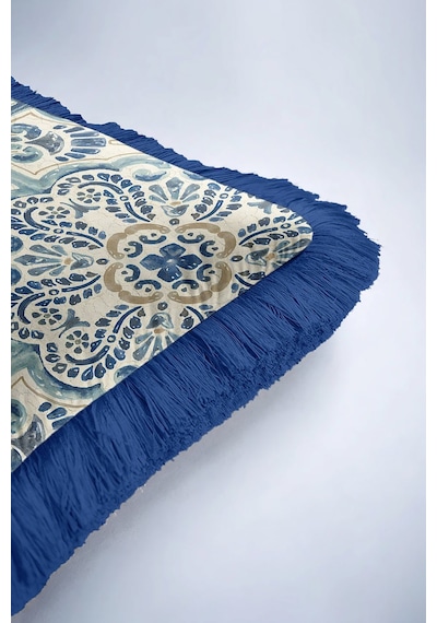Lüks Vintage Motifli Saçaklı Yastık Kılıfı - Akdeniz Stili Mavi Altın Renkli Püsküllü Kırlent Kılıfı Orman Koyu Yeşil Lüks Vintage Motifli Saçaklı Yastık Kılıfı - Akdeniz Stili Mavi Altın Renkli Püsküllü Kırlent Kılıfı Orman Koyu Yeşil