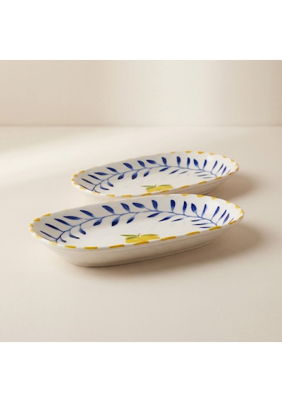 Güral Limon Desenli 2li 24 Cm Porselen Kayık Tabak Seti Çok Renkli
