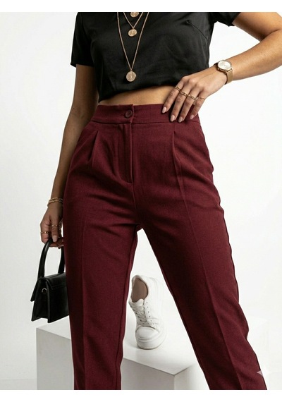 Ribana Classic Kadın Dar Paça Pileli Mevsimlik Klasik Moda Kumaş Pantolon 4687 Bordo