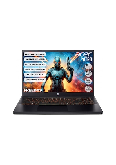 Acer ANV15-52 NH.QZ8EY.004 i9-13900H 16 GB 512 GB SSD RTX5060 15.6" FHD Free Dos Dizüstü Bilgisayar