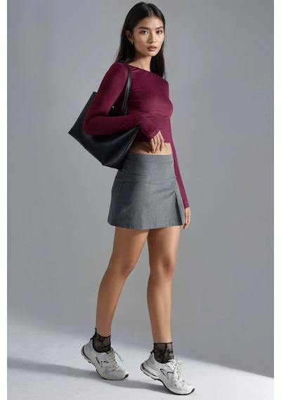 Hiccup Busem Sırt Dekolteli Slim Fit Kısa Bluz Bordo Kırmızı