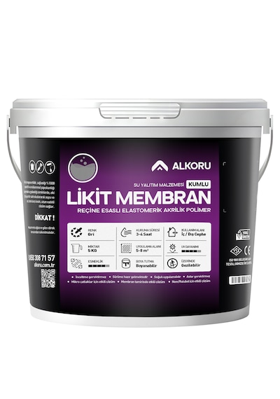 Alkoru 5 Kg Gri Kumlu Likit Membran Renkli Reçine Esaslı Sıvı Su Yalıtım Malzemesi