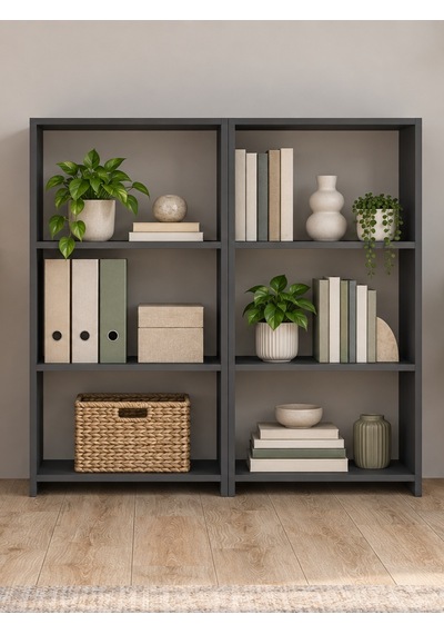 Marsel Kitaplık Çok Amaçlı Dekoratif Raflı Kitaplık Modüler Kitaplık Antrasit