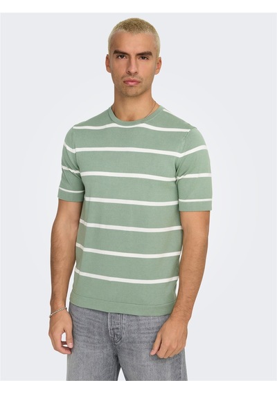 Only & Sons Onswyler Lıfe Reg 14 Ss Strıped Knıt Erkek Yeşil Kazak - Os22032764