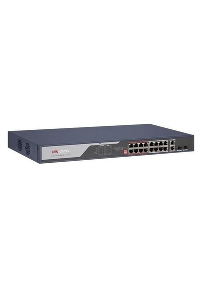 Hikvision DS-3E0318P-E(C) 16 Port 225 W Full PoE 10-100 2X Uplink - 2X SFP Yönetilemez Switch