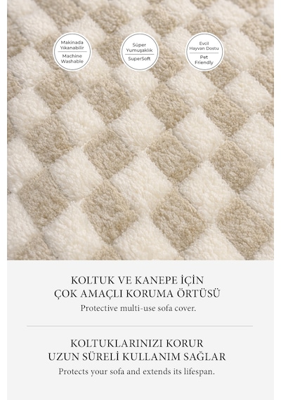 Aron Kürklü Koltuk Örtüsü 170x215 Cm Yumuşak Peluş Lüks Kaymaz Taban Kanepe Örtüsü Krem Kahve Krem - Kahve