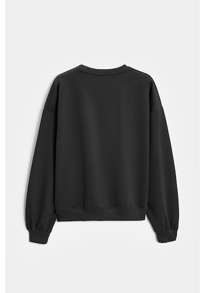 Sââde Kadın Oversize Bisiklet Yaka Basic Casual Sweatshirt Siyah