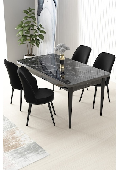 Canisa Concept Nil Serisi 70x110 Sabit Mutfak Masası Takımı Siyah Mermer Desen Masa 4 Siyah Sandalye Siyah Sandalyeler Siyah Masa Canisa Concept Nil Serisi 70x110 Sabit Mutfak Masası Takımı Siyah Mermer Desen Masa 4 Siyah Sandalye Siyah Sandalyeler Siyah Masa