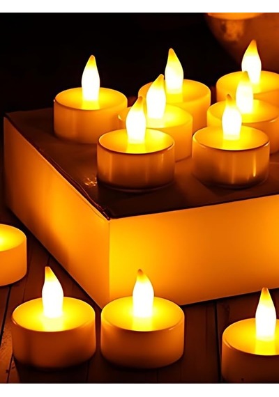 Dekoratif Led Mum Seti, 12'li Pilli Tealight, Sarı Işık Ortam Aydınlatması İçin 10c