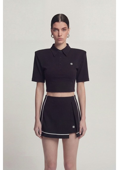 Holly Lolly Vatkalı Polo Yaka Carolyn T-shirt Siyah