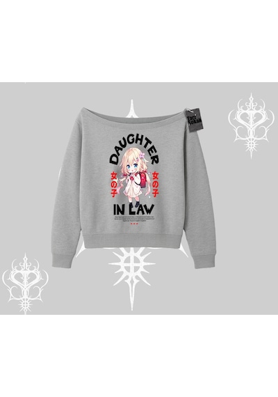 Startmore Kayık Yaka Sweatshirt Anime Girl Daughter In Law Baskılı Gri