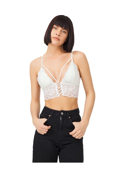 Cottonhill Krem Dantelli İnce Askılı Kaplı Üçgen Kadın Bralet Büstiyer Krem