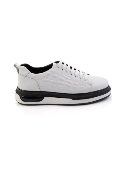 Bambi Beyaz Baskılı Hakiki Deri Erkek Sneaker E01811038003 Beyaz