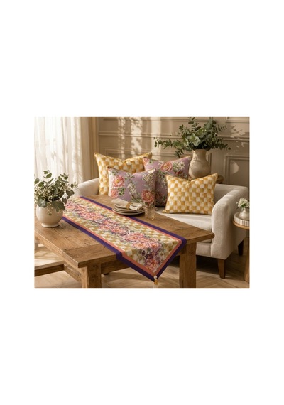 Purple Flowers Runner Ve Kırlent Seti Özel Seri Mor