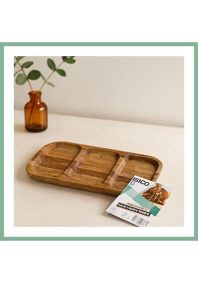 Bşkvirgo Akasya 3 Bölmeli Ahşap Servis Tepsisi 25x14 Cm Bsk2026