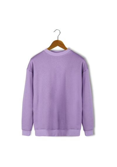 Unisex Mor Oversize Kalın Üç İplik Şardonlu Bisiklet Yaka Basic Sweatshirt Mor