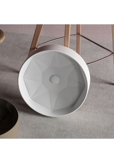 Lucco Diamante 42 CM Tezgah Üstü Yuvarlak Lavabo Beyaz